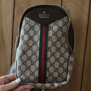 Gucci Brown and Green Belt Bag with GG Monogram Non Authentic